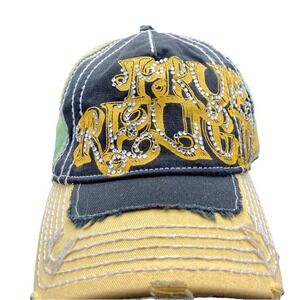 True Religion Distressed Style Strapback Trucker Logo Hat Grailed Green/yellow